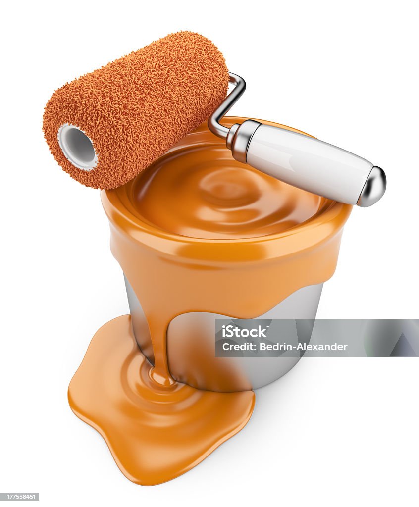 Rolo para Pintar e pode 3D. Isolado - Foto de stock de Laranja - Descrição de Cor royalty-free