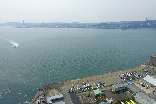 Kitakyusyu,Japan,June 18, 2023, Scenery of Moji Port seen from the tower observation deck