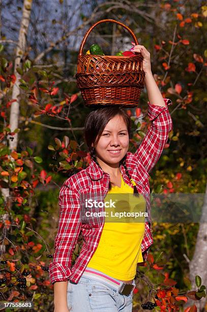 Girl With Basket Of Vegetables Stock Photo - Download Image Now - Active Lifestyle, Adult, Agriculture