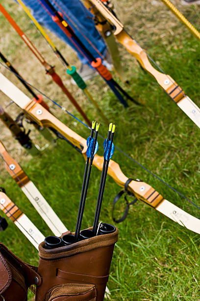 istock Archery equipment shot at an angle. Bows, arrows, and quiver. 177559013