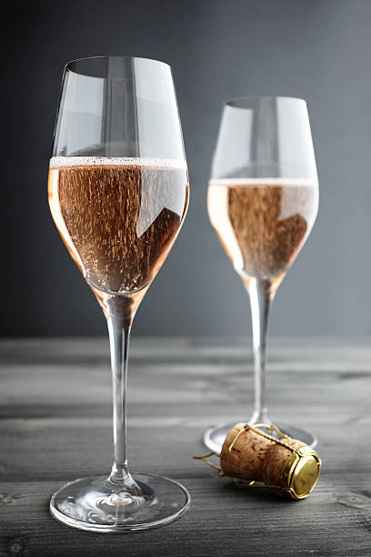Two Glasses of Rose / Pink Champagne stock photo