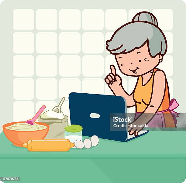 Old Woman Searches Recipes On The Internet Stock Illustration - Download Image Now - Cooking, Grandmother, Adult