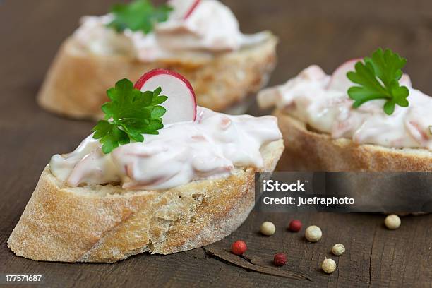 Canapes With Meat Salad Stock Photo - Download Image Now - Appetizer, Baguette, Banquet