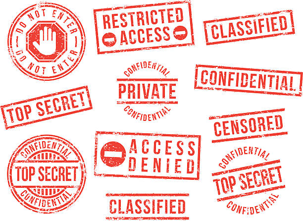 ilustraciones, imágenes clip art, dibujos animados e iconos de stock de sellos de goma de alto secreto - restricted area sign