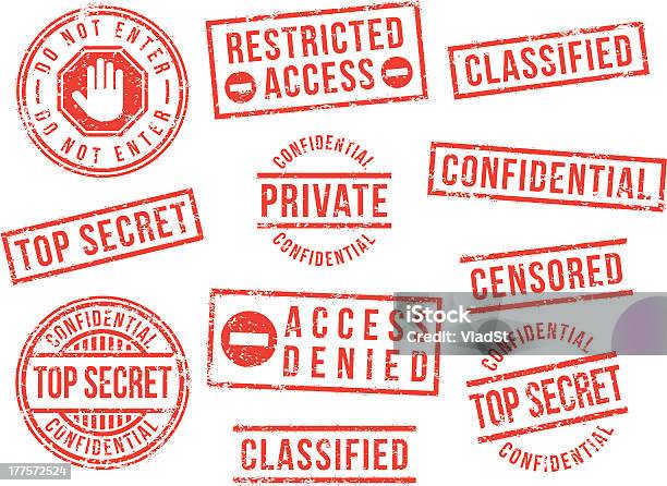 Ilustración de Sellos De Goma De Alto Secreto y más Vectores Libres de Derechos de Sello de caucho - Sello de caucho, Confidential - Palabra en inglés, Secreto