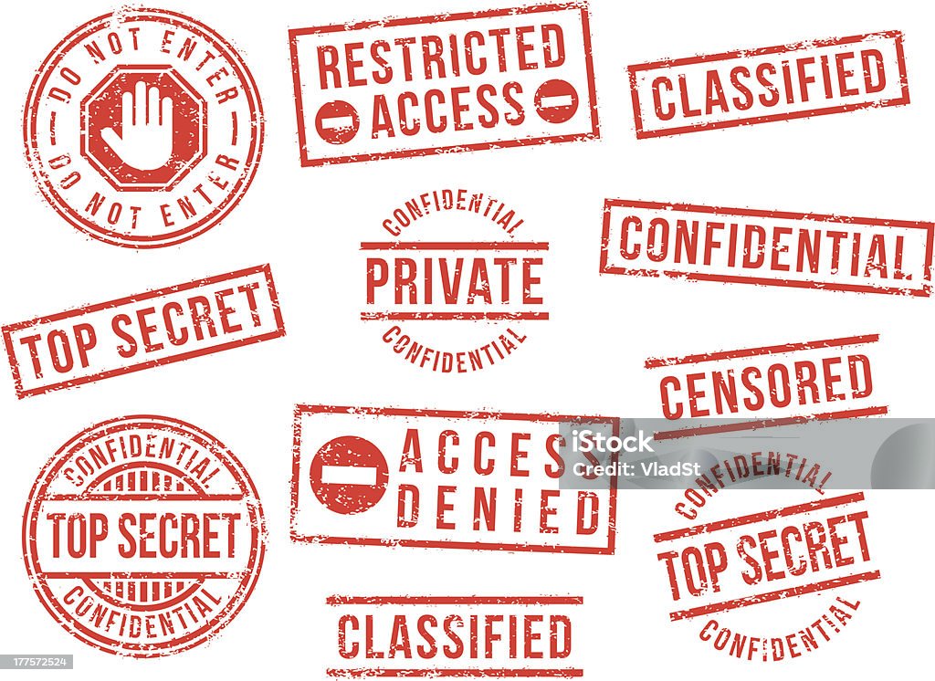 Top secret rubber stamps Confidential, top secret, private, rubber stamps. Rubber Stamp stock vector