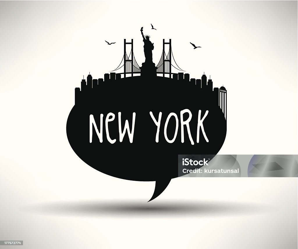 Discurso bolhas com silhueta de Nova York - Vetor de Ponte de Brooklyn royalty-free