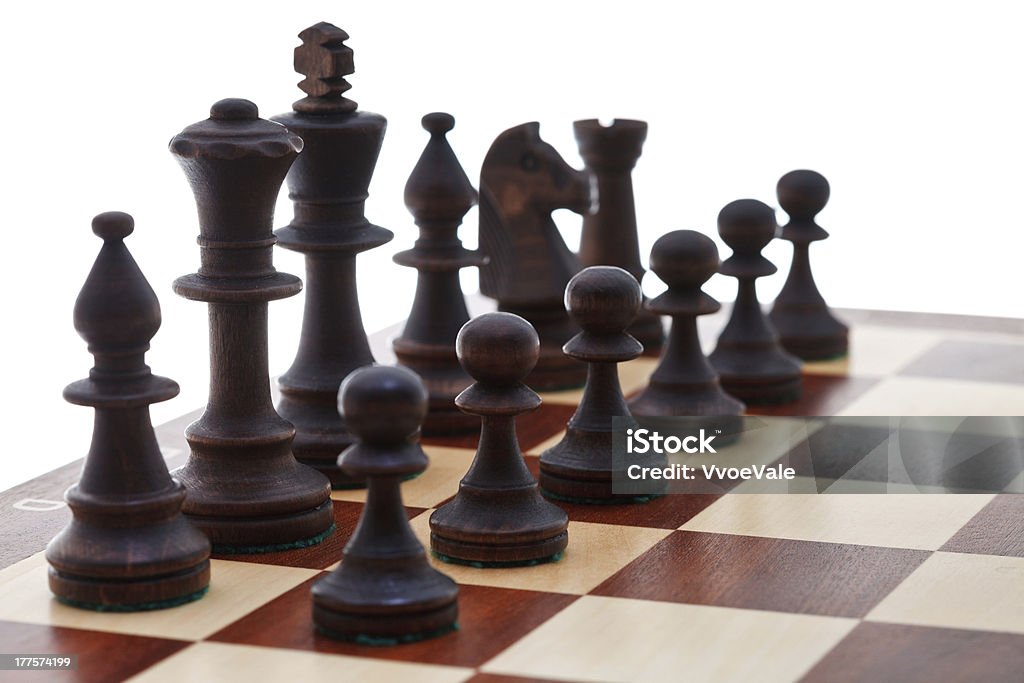 블랙 체스 피스 chessboard 배치됩니다 - 로열티 프리 갈색 스톡 사진