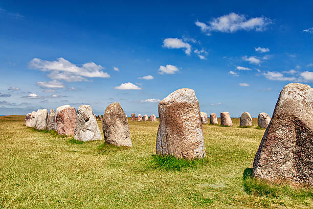 Ales stenar standing stones Image of "Ales stenar", famous standing stones landmark in southern Sweden. ales stenar stock pictures, royalty-free photos & images