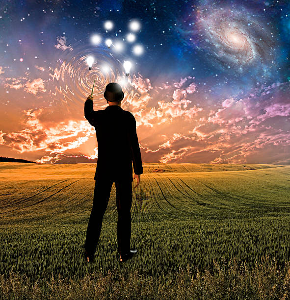 istock Man in suit concepttualizes touches sky creating ripples 177578393