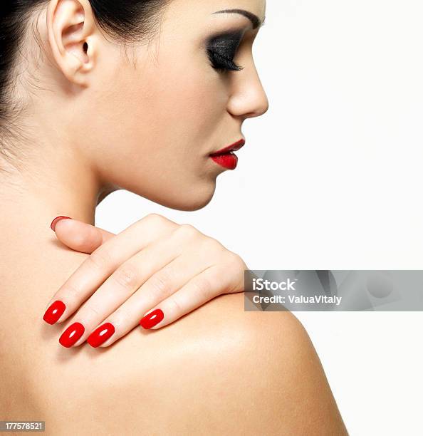 Young Woman With Beauty Red Manicure Stock Photo - Download Image Now - Adult, Beautiful People, Beautiful Woman