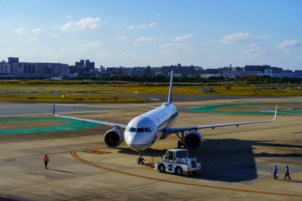 Fukuoka, Japan - October 28, 2023 : All Nippon airways aircraft  taxiing at Fukuoka Airport.
