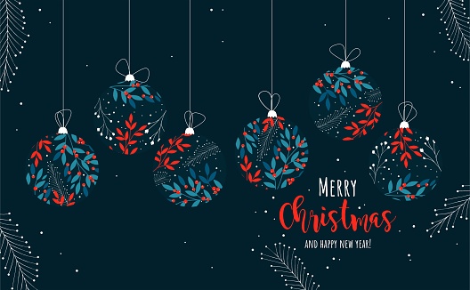 Merry christmas greeting card. Holiday Xmas and New Year poster, web banner.