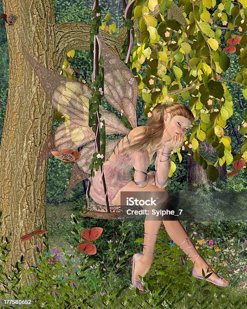 プリティピンク妖精のまどろみのひとときにウッドランドスイング - エルフのストックフォトや画像を多数ご用意 - エルフ, 3D, イラストレーション
