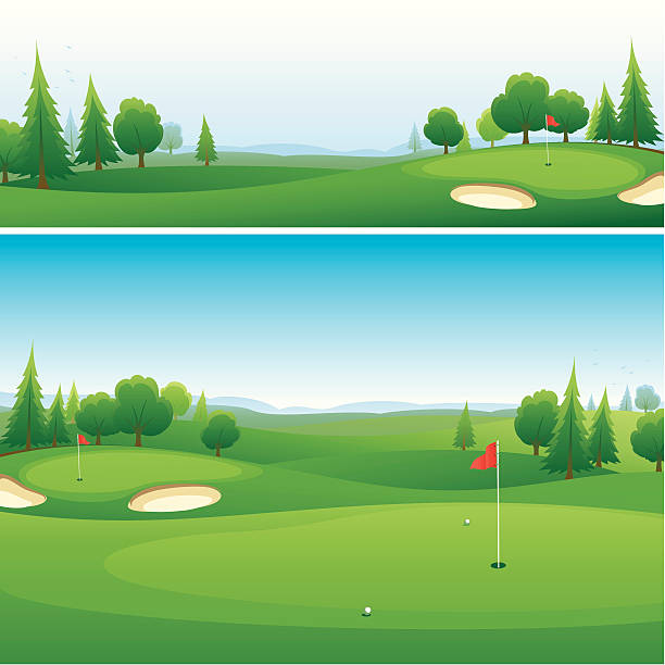 골프 코스 배경기술 디자인 - golf flag putting green sport stock illustrations