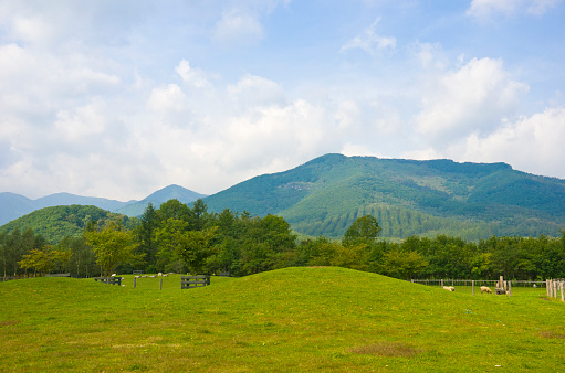 Scenery of Hidaka mountain range in Obihiro town, Hokkaido prefecture, Japan.