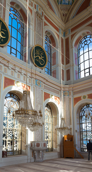 Istanbul, Turkey, 11th of October 2023, Inside of Ortaköy Mosque or Ortaköy Mosque (Turkey, Ortaköy Camii, Büyük Mecidiye Camii),