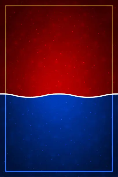 Vector illustration of Vertical vector illustration of a partitioned or divided backgrounds with a curved zigzag line dividing it into midnight navy blue and dark red or maroon partitions in contrasting colours like curtains frill or wavy border as a wave pattern