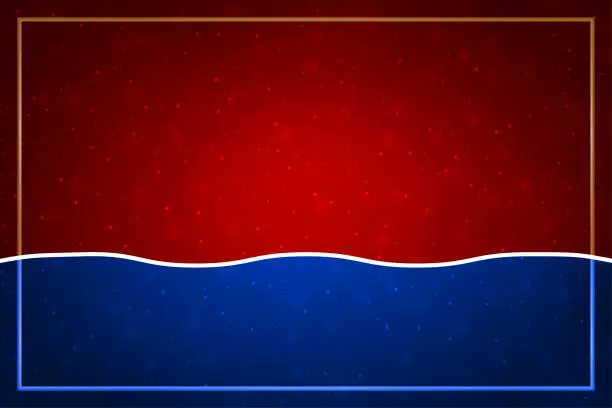 Vector illustration of Horizontal vector illustration of a partitioned or divided backgrounds with a curved zigzag line dividing it into midnight navy blue and dark red or maroon partitions in contrasting colours like curtains frill or wavy border as a wave pattern