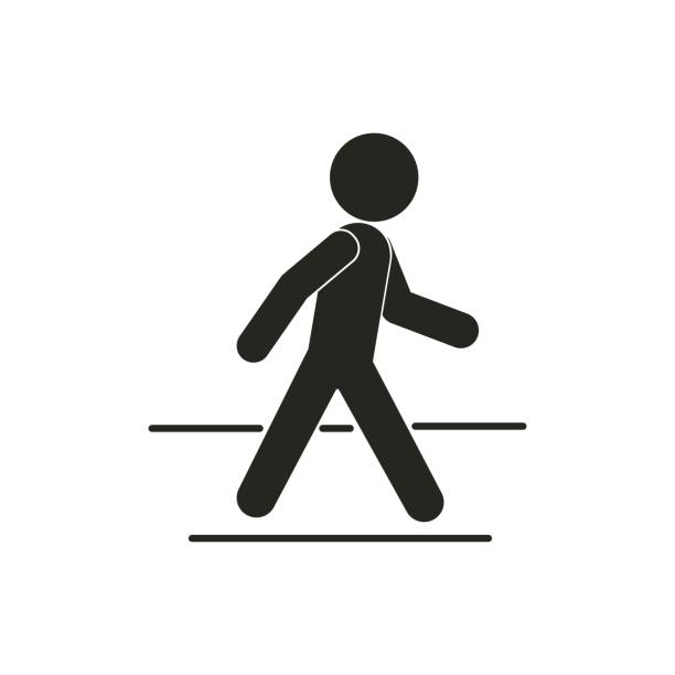 illustrazioni stock, clip art, cartoni animati e icone di tendenza di segno nero isolato del pittogramma dell'uomo che cammina sulla corsia pedonale, per l'attraversamento pedonale della linea pedonale - pedone ruolo delluomo