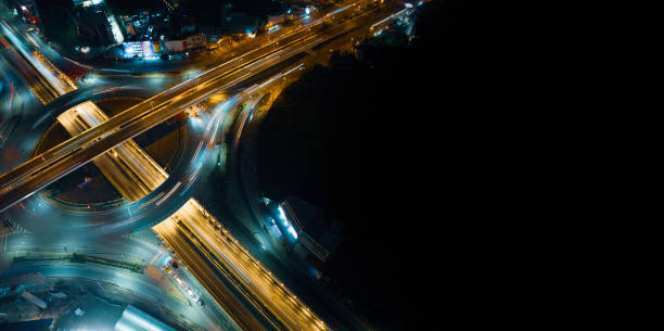 Expressway top view, Road traffic an important infrastructure,car traffic transportation above intersection road