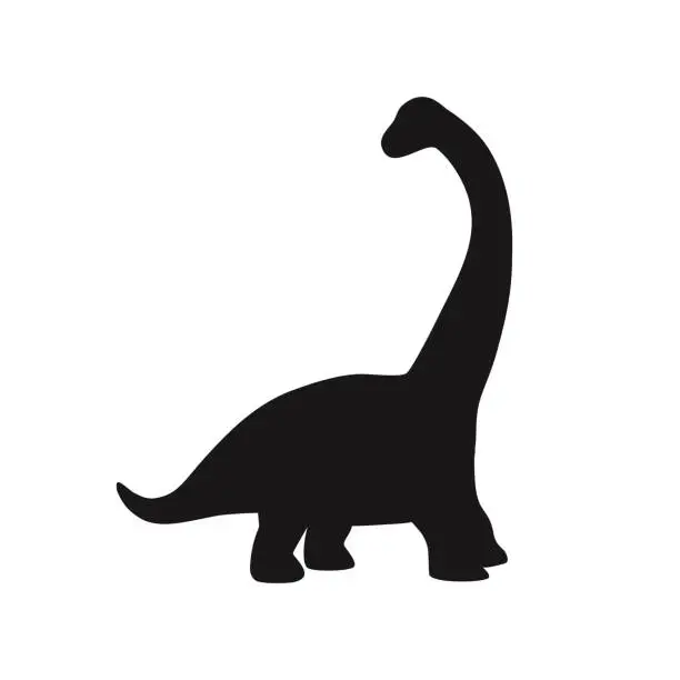 Vector illustration of Black silhouette cute brontosaurus with long neck and short legs