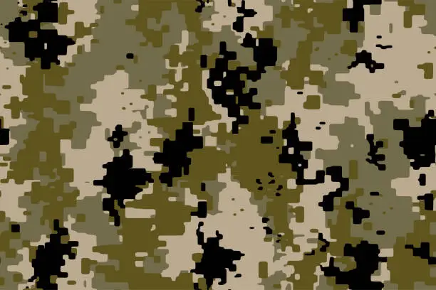 Vector illustration of seamless khaki digital camouflage texture pattern. Usable for Jacket Pants Shirt and Shorts