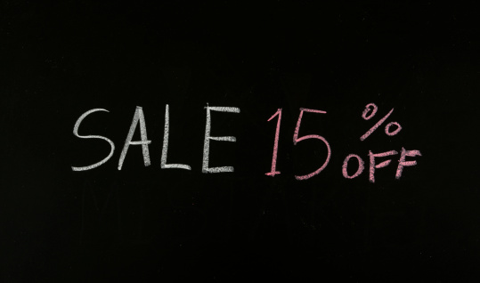 sale 15% off drawing on blackboard