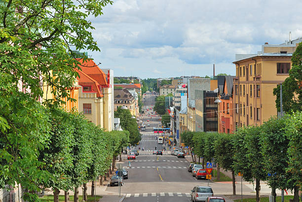 Finland. Cozy street in Turku in a sunny summer day