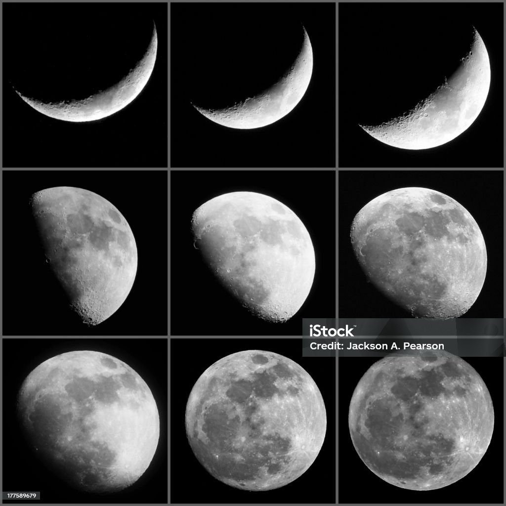 Progressione della luna - Foto stock royalty-free di Bianco e nero