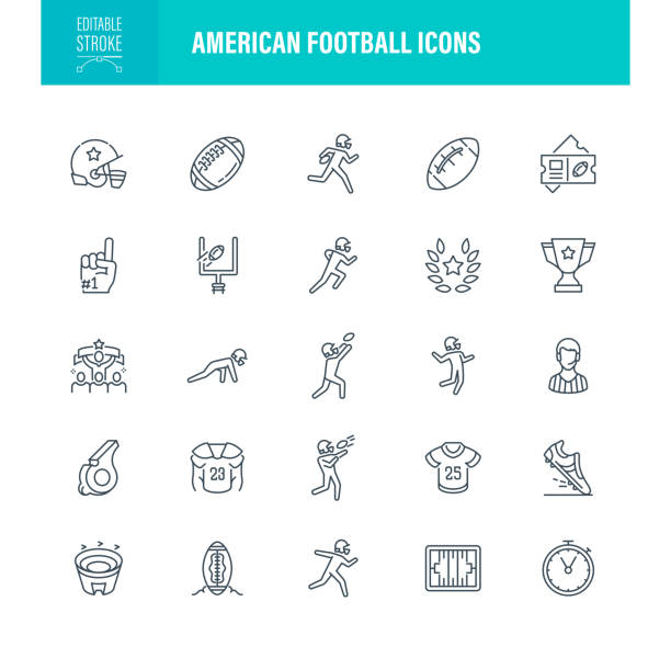 ilustrações, clipart, desenhos animados e ícones de ícones do futebol americano traçado editável - quarterback sack