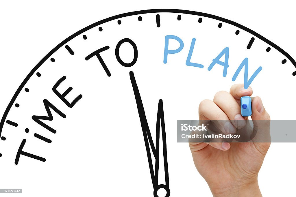 Time to Plan Hand writing Time to Plan concept with blue marker on transparent wipe board. Planning Stock Photo