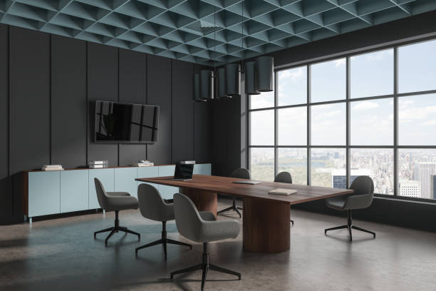 istock Gray and blue board room interior with TV 1775915649