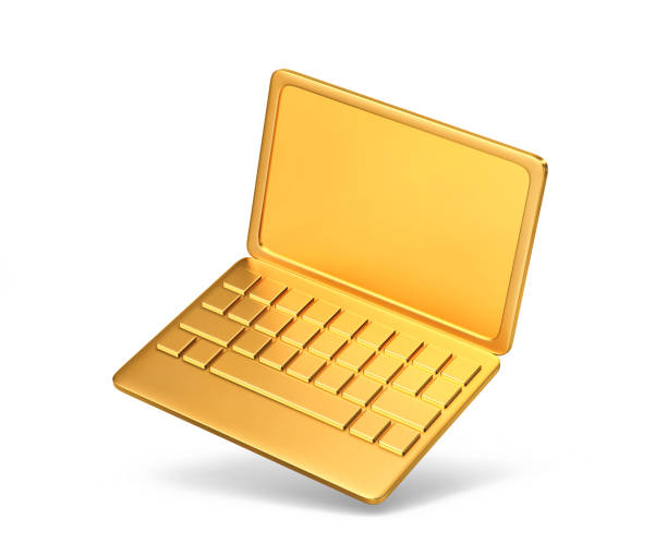 istock Golden laptop isolated on white. Clipping path included 1775920540