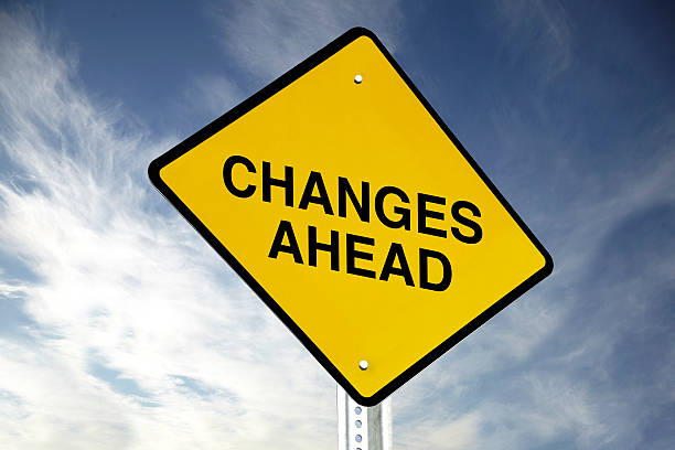 istock Yellow road sign saying changes ahead against sky background 177592466