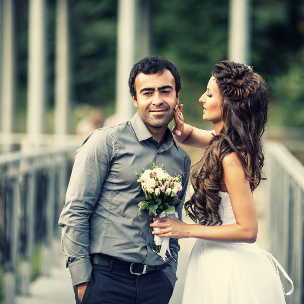 istock Happy bride and groom on their wedding 177594212