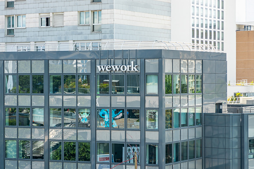 WeWork building, a coworking space in La Defense district in Paris, France