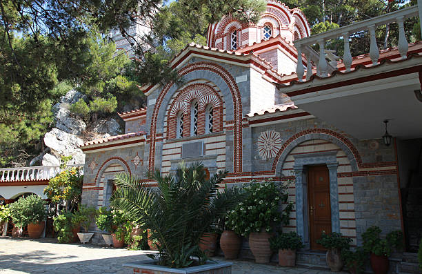 istock Beautiful monastery in old garden (Crete, Greece) 177595480