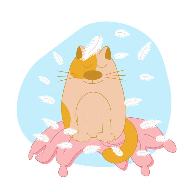 istock A cute cat tore a pillow with feathers. Damage to home interior by animals. Flat illustration 1775964874