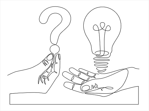 Graphics Drawing Question Continuous Single One Line Drawing Of Question And Answer Solving ...