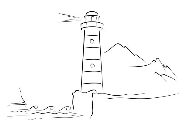 Vector illustration of Lighthouse on the coast