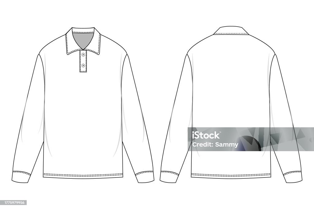 Long Sleeve Polo Shirt Fashion Flat Sketch Template Fashion ...
