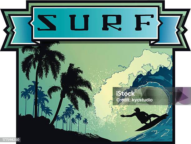 Surfować Godło Beach - Stockowe grafiki wektorowe i więcej obrazów Czynność - Czynność, Deska surfingowa, Dorosły