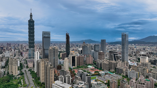 The Best Aerial View to the Panorama of Taipei City, Famous Landmark of Taiwan