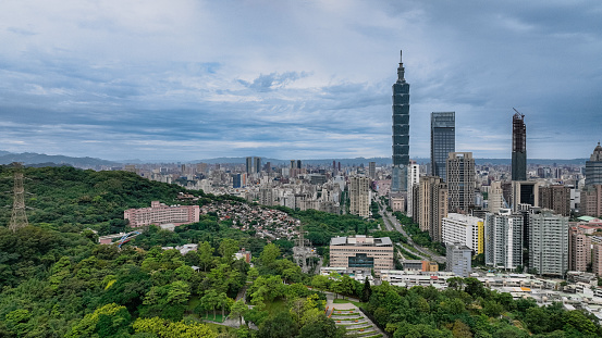 The Best Aerial View to the Panorama of Taipei City, Famous Landmark of Taiwan