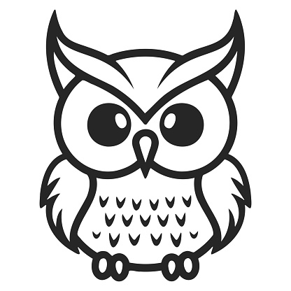 cartoon owl outline design with editable lines on a white background - vector