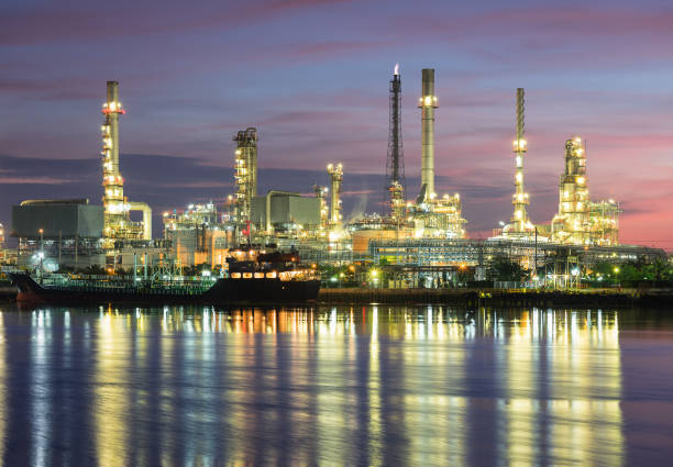 Oil gas refinery plant at twilight.