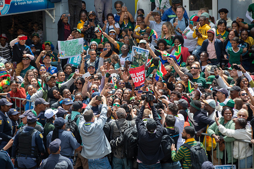 03 November 2023, Cape Town Erupts in Celebration for the Springboks Trophy Tour! Cheslin Kolbe, South African rugby player, celebrates as hundreds of fans unite in the heart of the city for an unforgettable experience. #SpringboksTour #CapeTownParty. Picture: Adrian de Kock