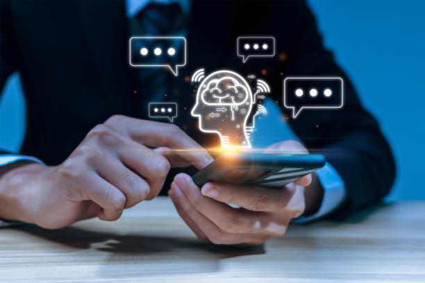 istock Chat Bot AI. business man using mobile smart phone with AI chatbot virtual icon diagram, artificial intelligence, futuristic technology, business development manager, digital marketing concept 1776010585
