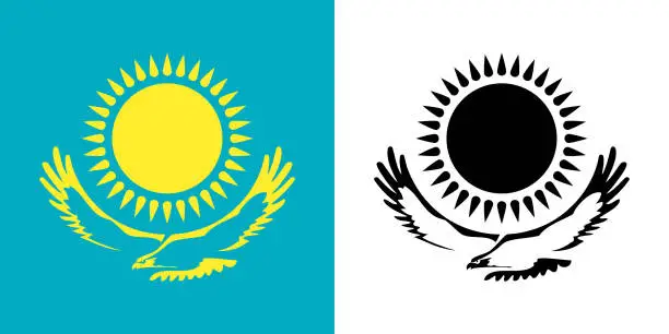 Vector illustration of Coat of arms of Kazakhstan. Stylized golden eagle with sun.